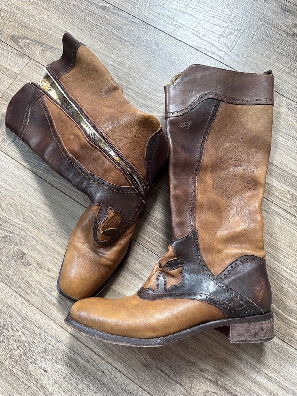 Siren by Mark Nason learner brown roses boots sz 8
